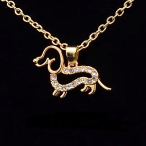 Dachshund Cubic Zirconia Necklace (Gold)