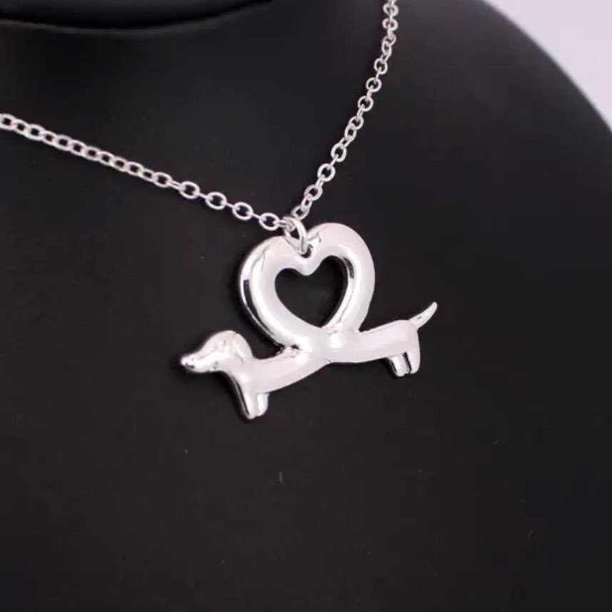 Dachshund Heart Necklace (Silver)